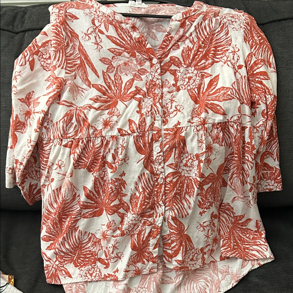 Panama Jack Red and White Floral Blouse